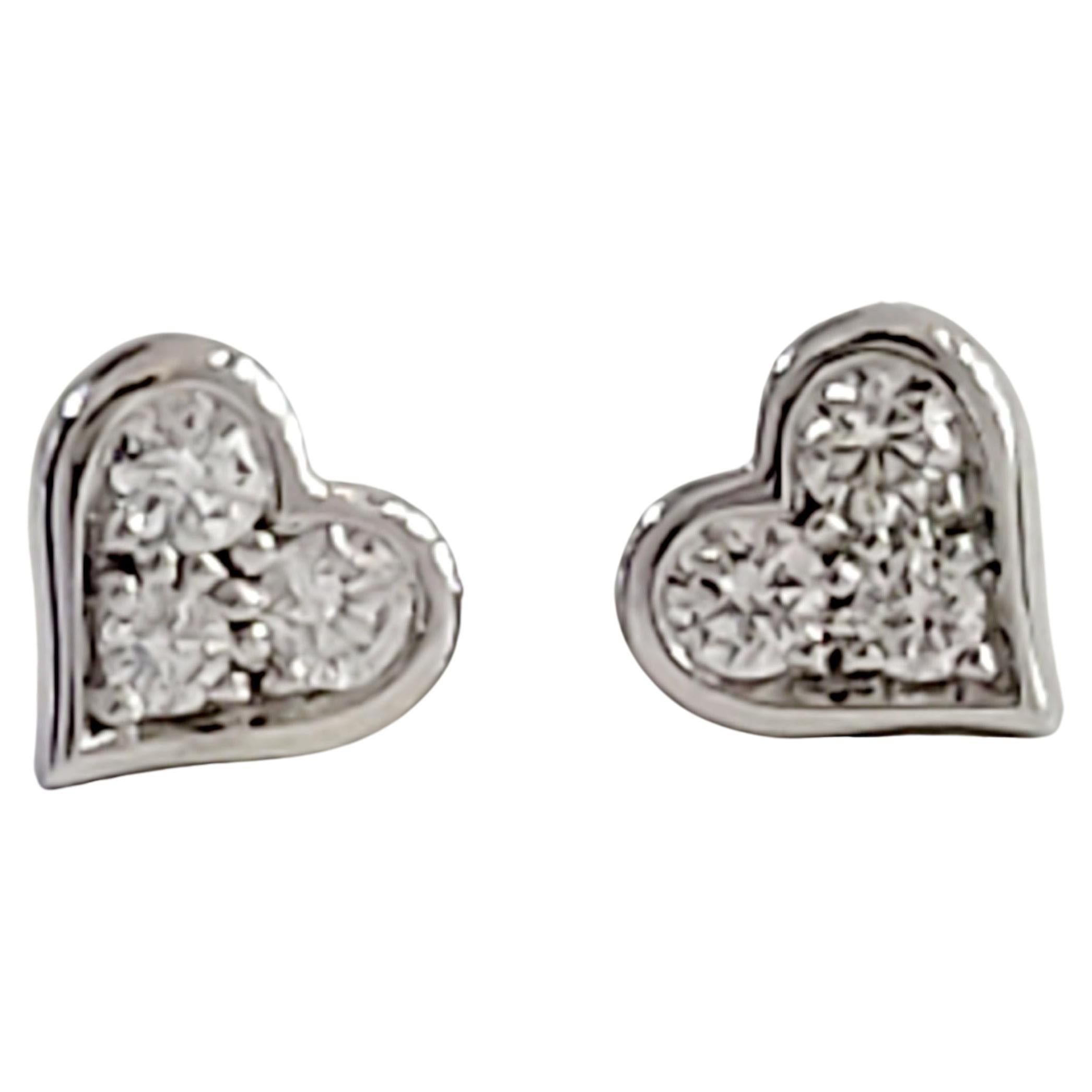 Tiffany & Co. Diamond Heart Platinum Stud Earrings For Sale
