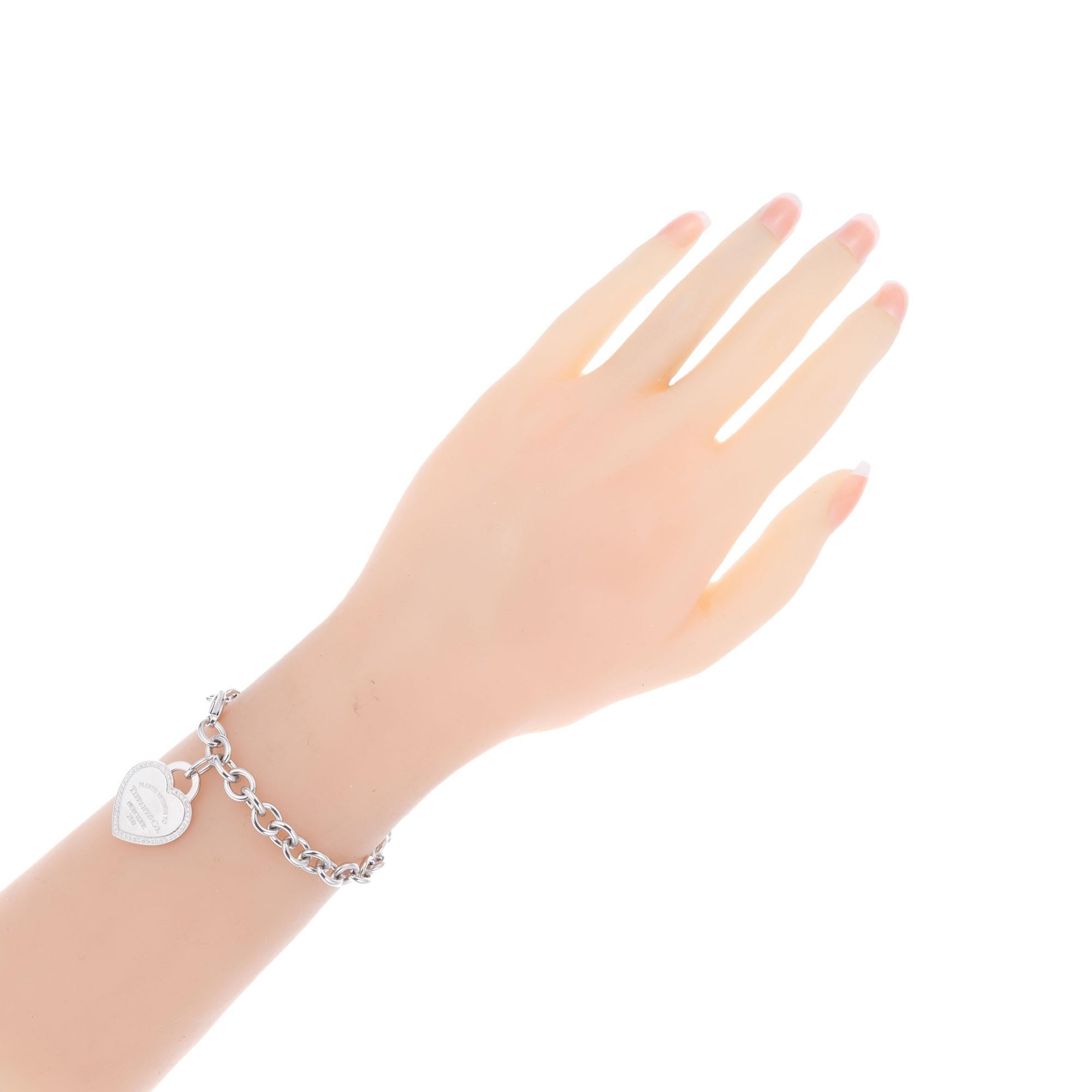 Round Cut Tiffany & Co. Diamond Heart Tag Gold Bracelet