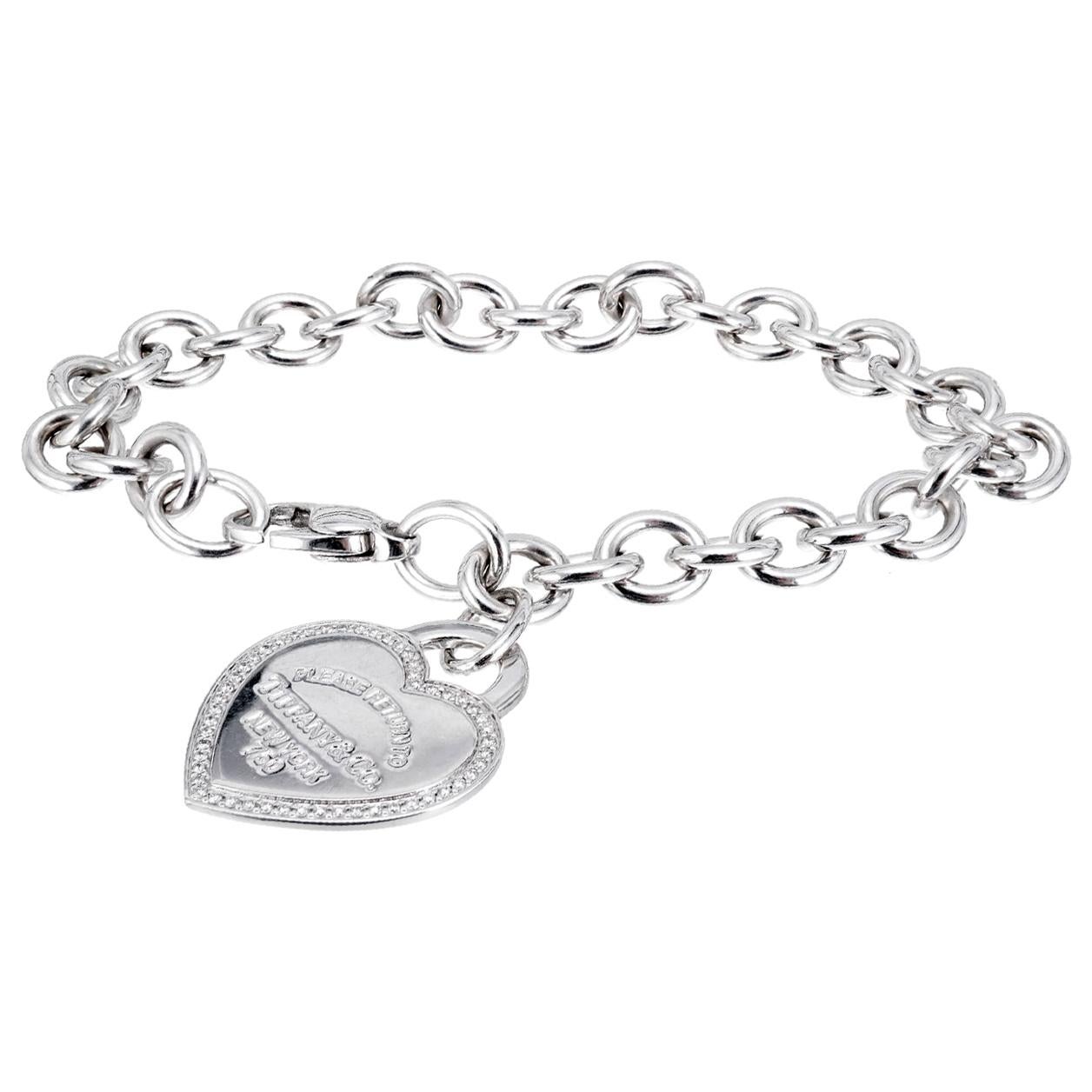 Tiffany and Co. Diamond Heart Tag Gold Bracelet at 1stDibs | heart tag ...