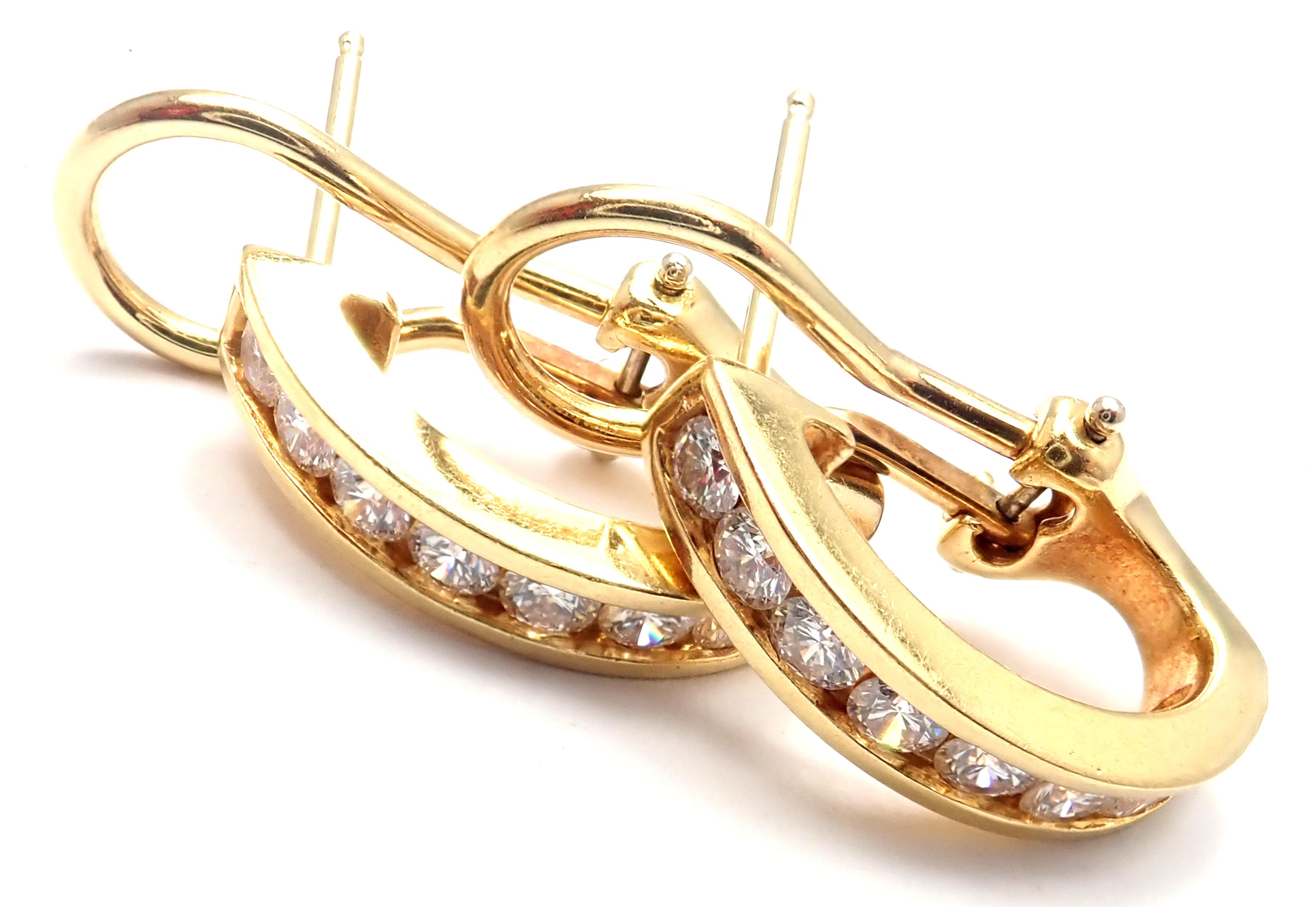 Brilliant Cut Tiffany & Co. Diamond Hoop Bar Yellow Gold Earrings