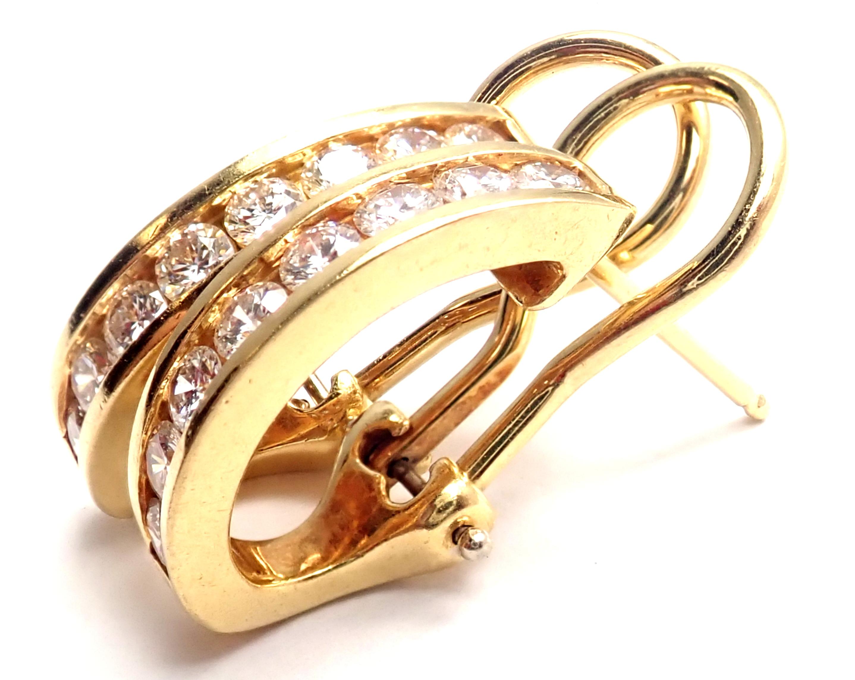 Women's or Men's Tiffany & Co. Diamond Hoop Bar Yellow Gold Earrings