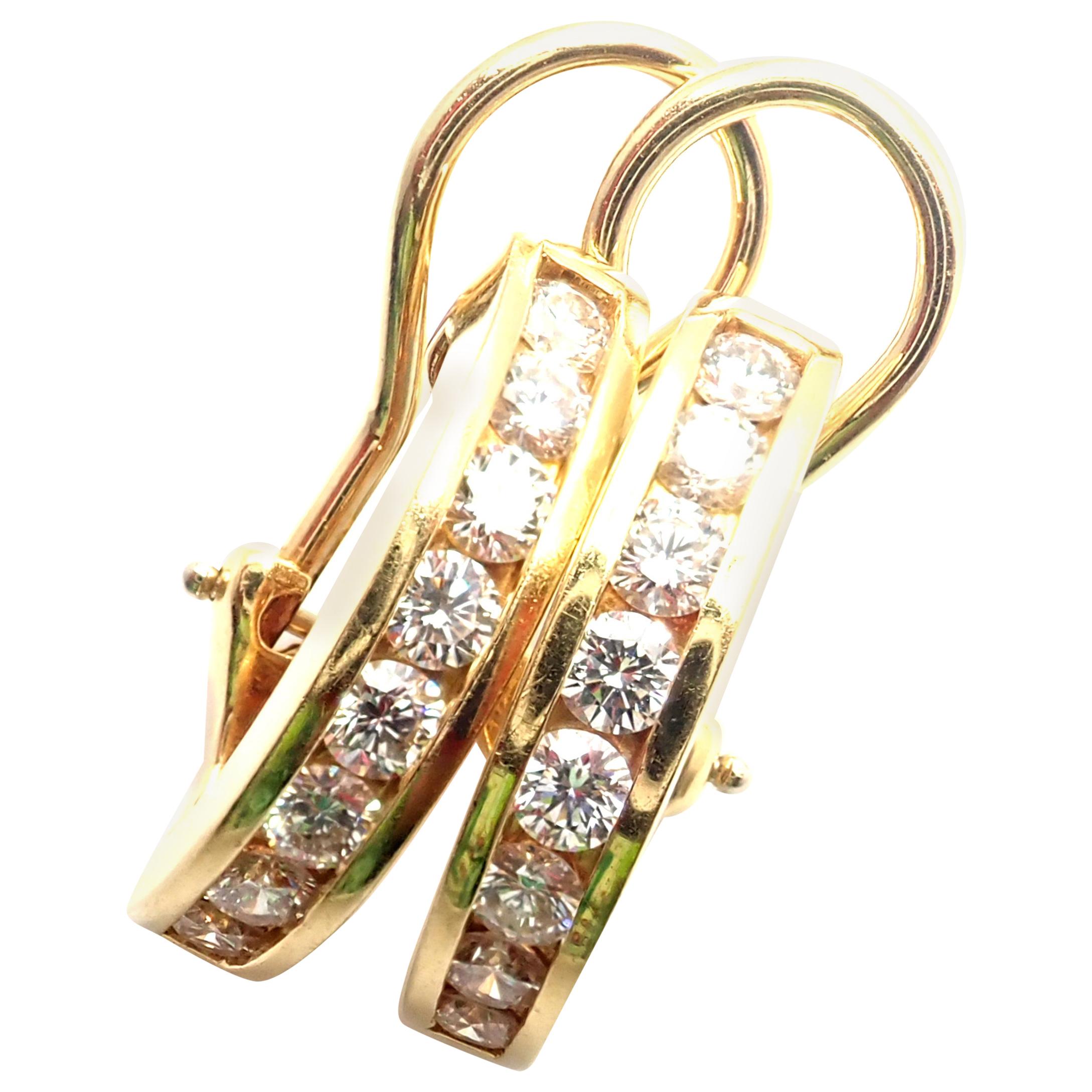 Tiffany & Co. Diamond Hoop Bar Yellow Gold Earrings