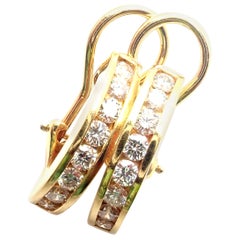 Tiffany & Co. Diamond Hoop Bar Yellow Gold Earrings