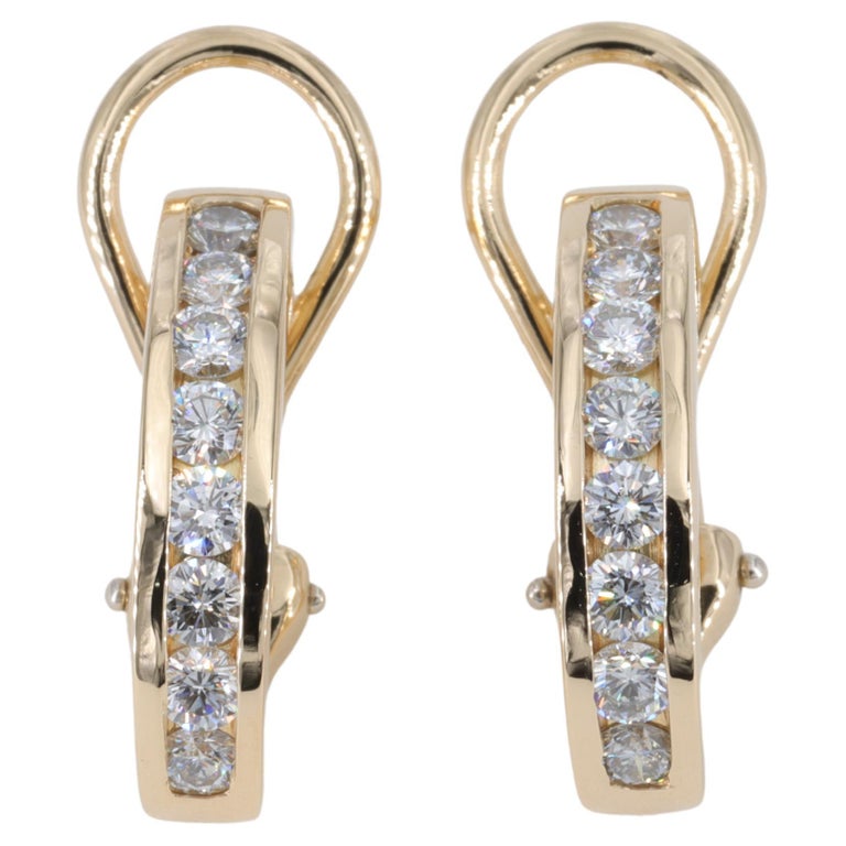 Tiffany and Co. Diamond Huggie Hoop Earrings Yellow Gold For Sale at