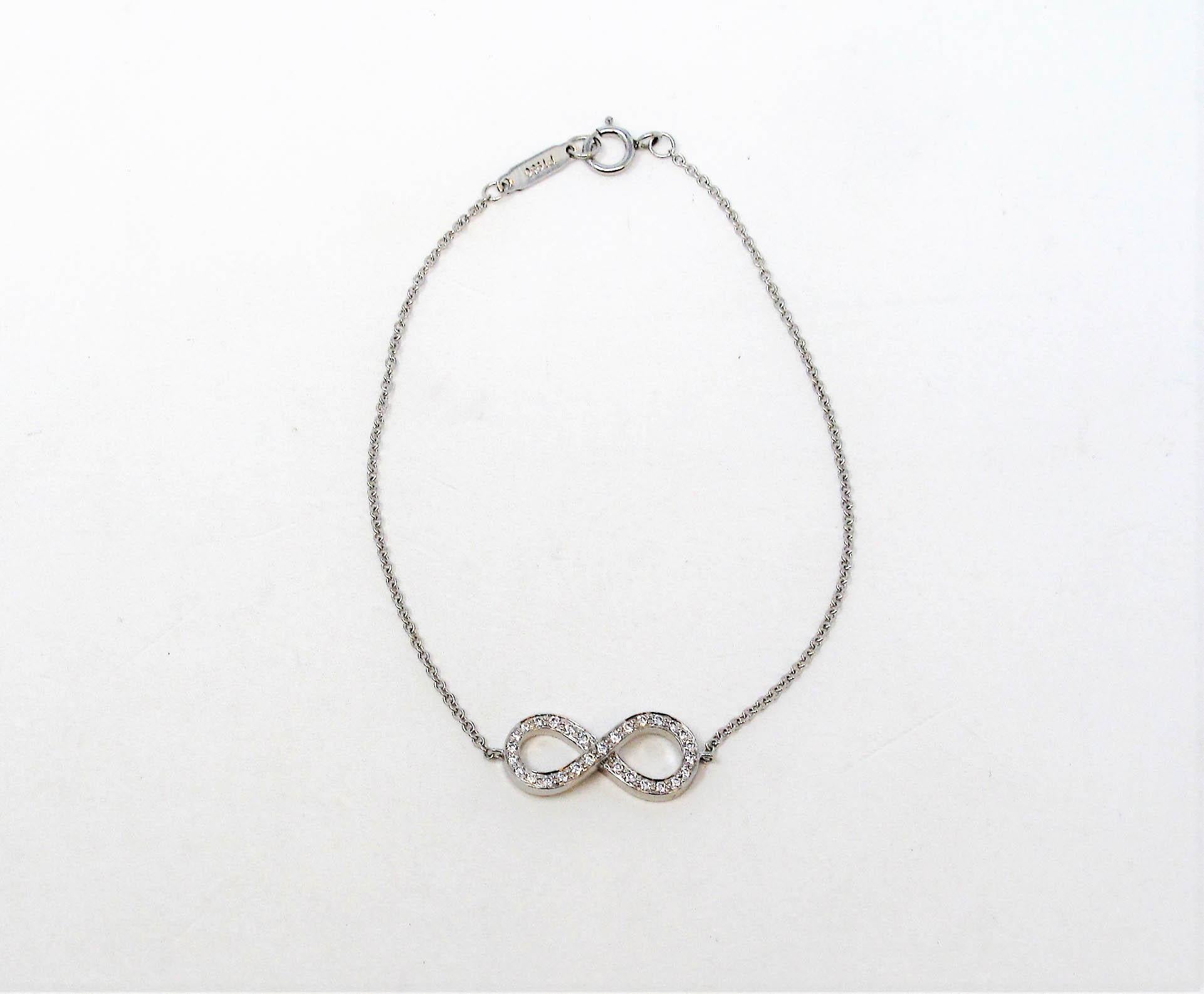 Round Cut Tiffany & Co. Diamond Infinity Bracelet in Platinum with Box