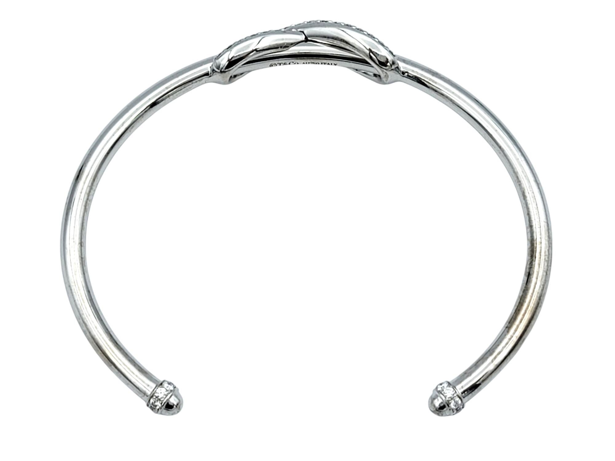 Round Cut Tiffany & Co. Diamond Infinity Cuff Bracelet in Polished 18 Karat White Gold For Sale
