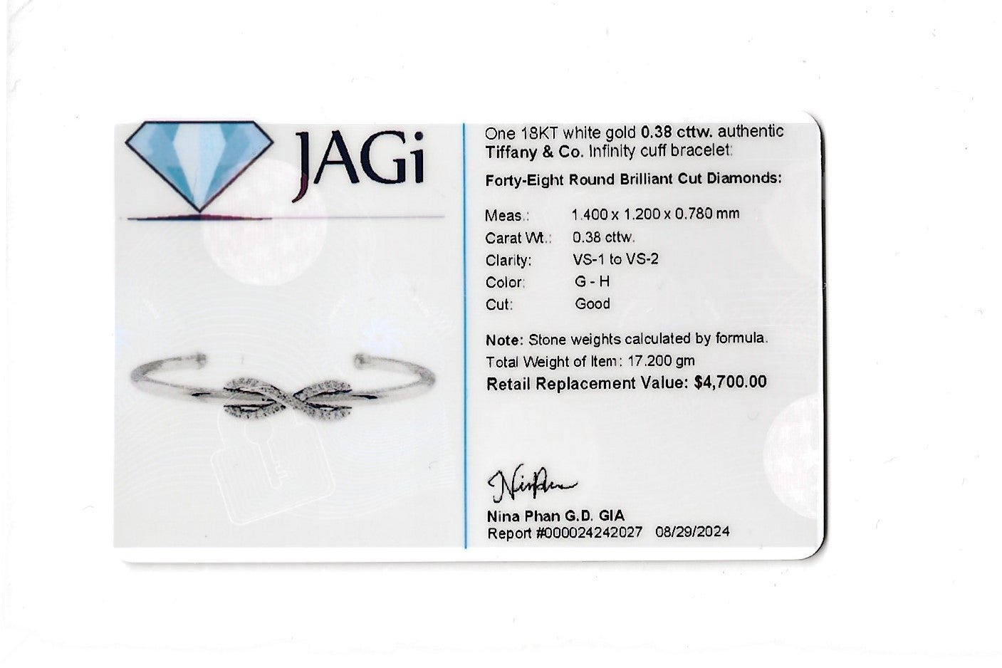 Tiffany & Co. Diamond Infinity Cuff Bracelet in Polished 18 Karat White Gold For Sale 2