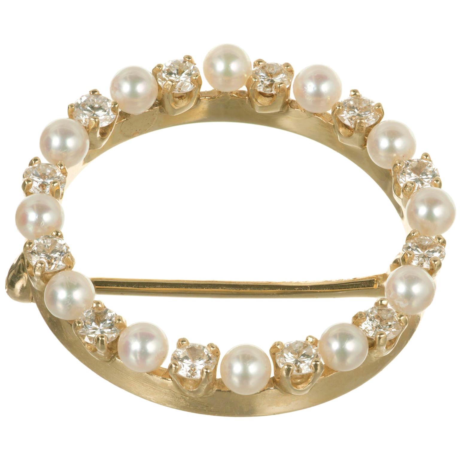 Tiffany & Co. Diamond Japanese Cultured Pearl Circle Brooch