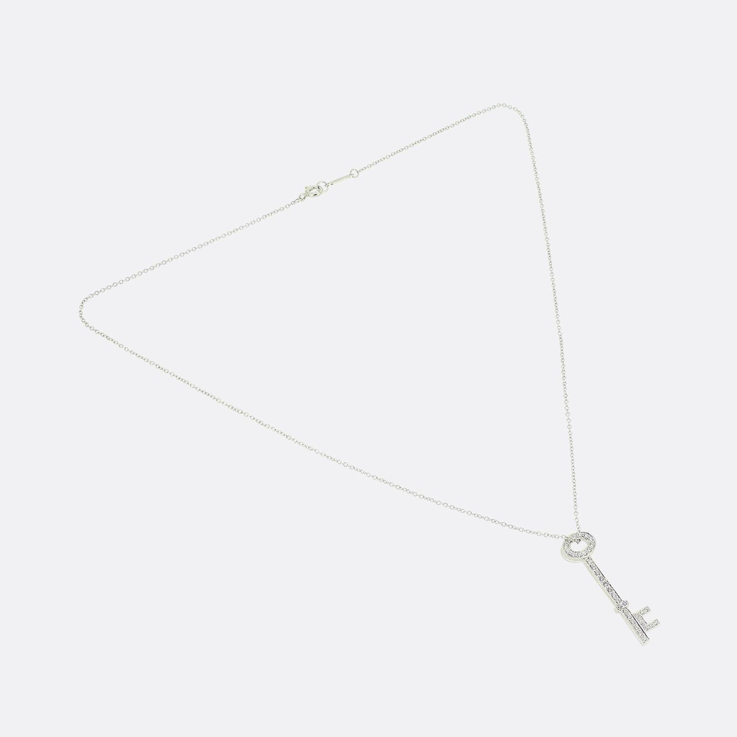 Brilliant Cut Tiffany & Co. Diamond Key Pendant Necklace For Sale