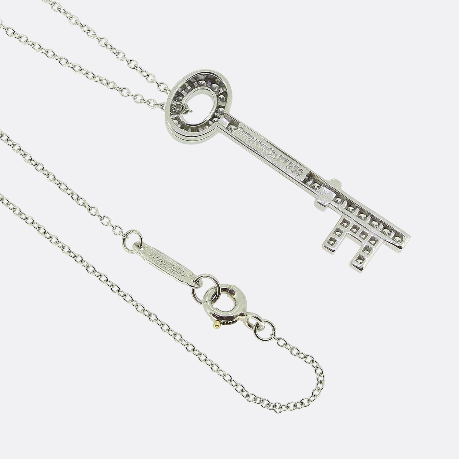 Tiffany & Co. Diamond Key Pendant Necklace In Excellent Condition For Sale In London, GB