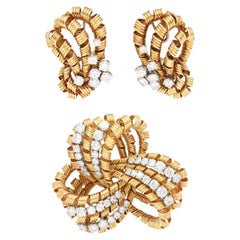 TIFFANY & CO. Diamond Knot Brooch and Ear Clips