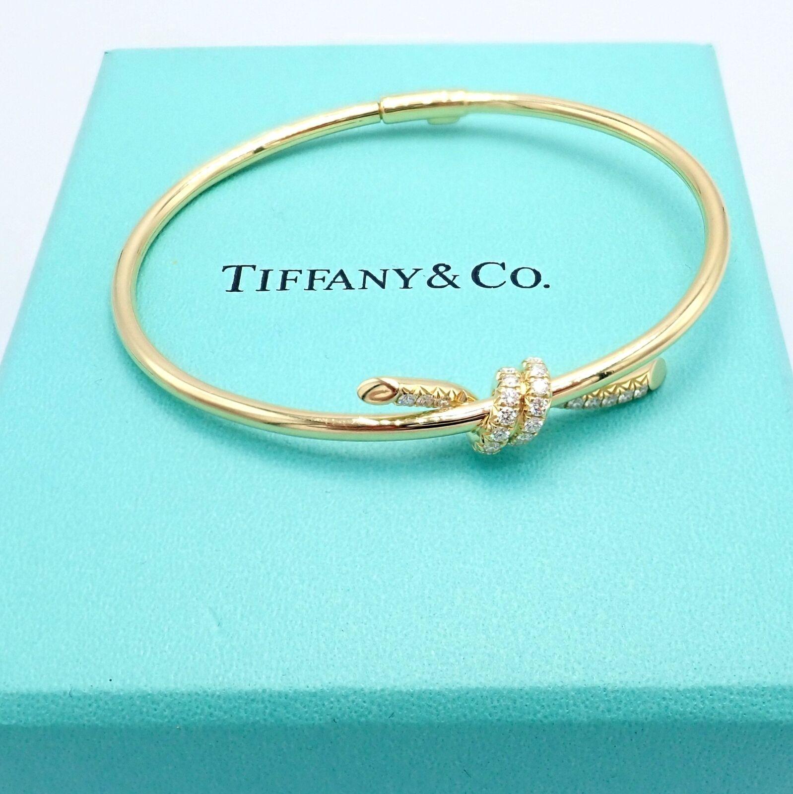 Tiffany & Co Diamond Knot Yellow Gold Bangle Bracelet 2