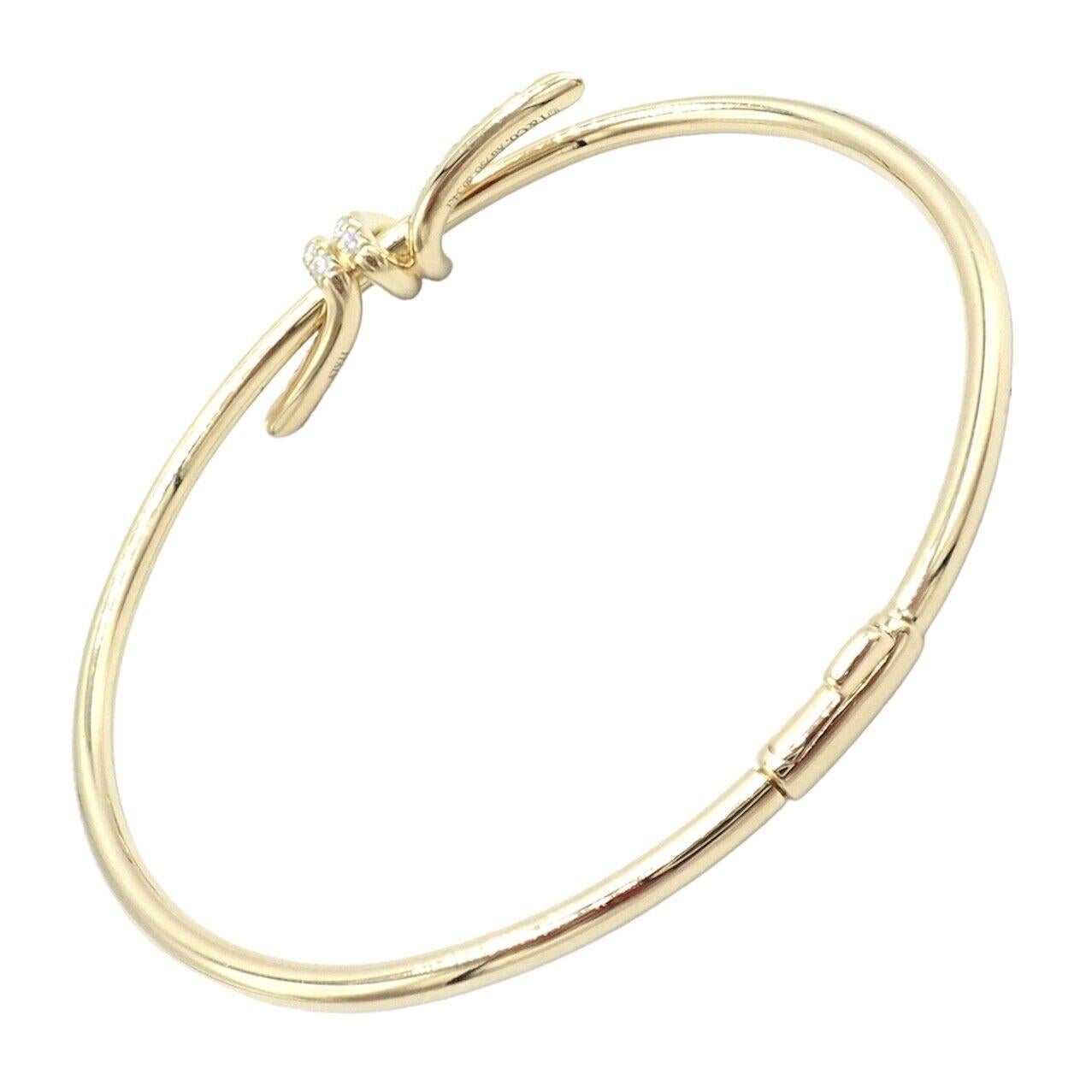 Tiffany & Co Diamond Knot Yellow Gold Bangle Bracelet 5
