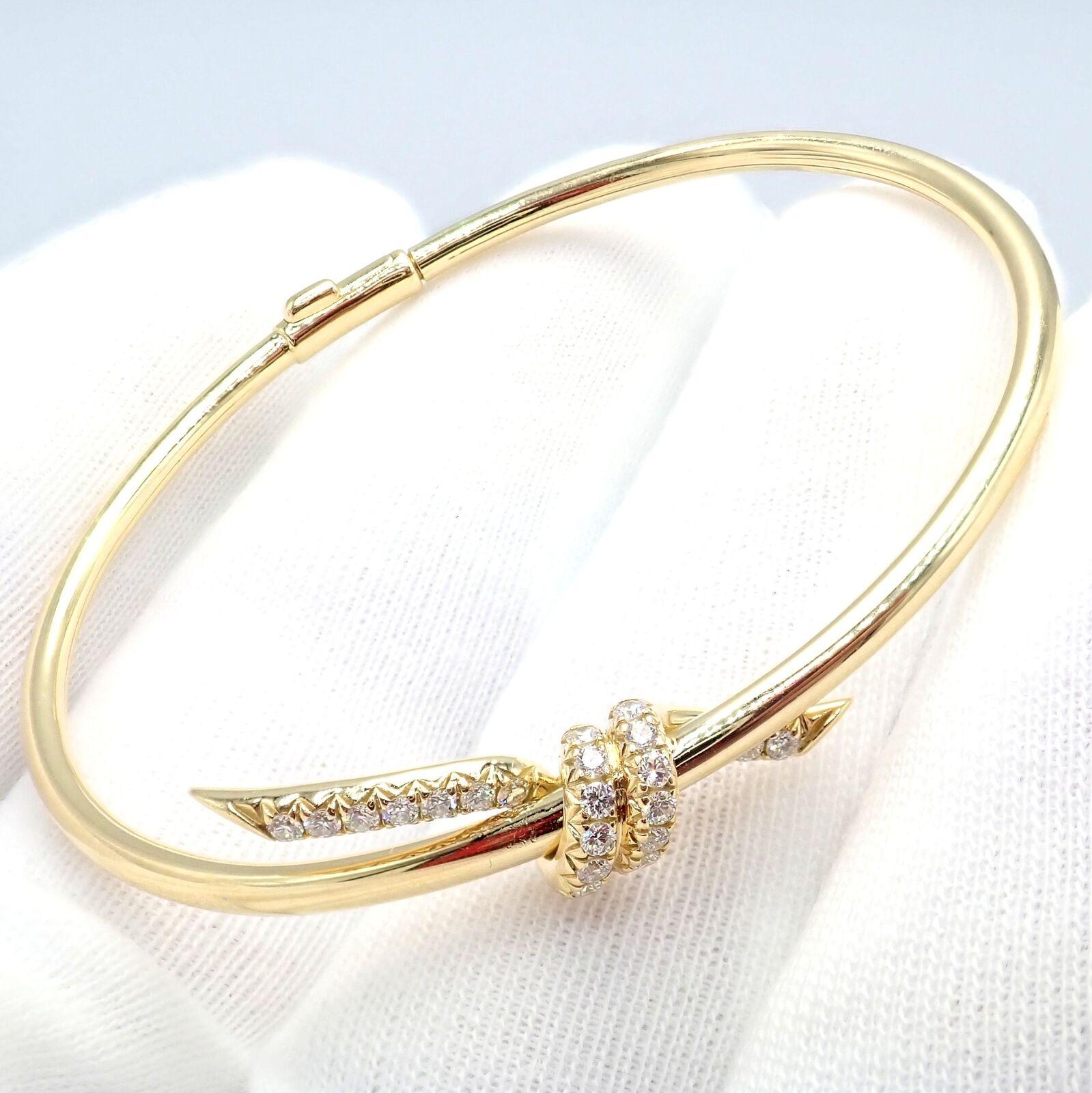 Brilliant Cut Tiffany & Co Diamond Knot Yellow Gold Bangle Bracelet