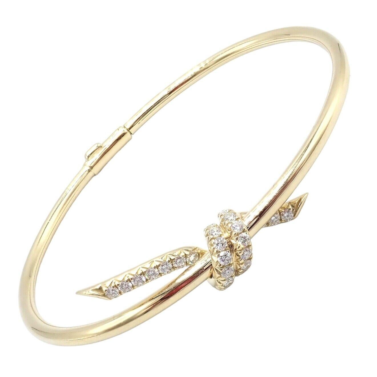 Women's or Men's Tiffany & Co Diamond Knot Yellow Gold Bangle Bracelet
