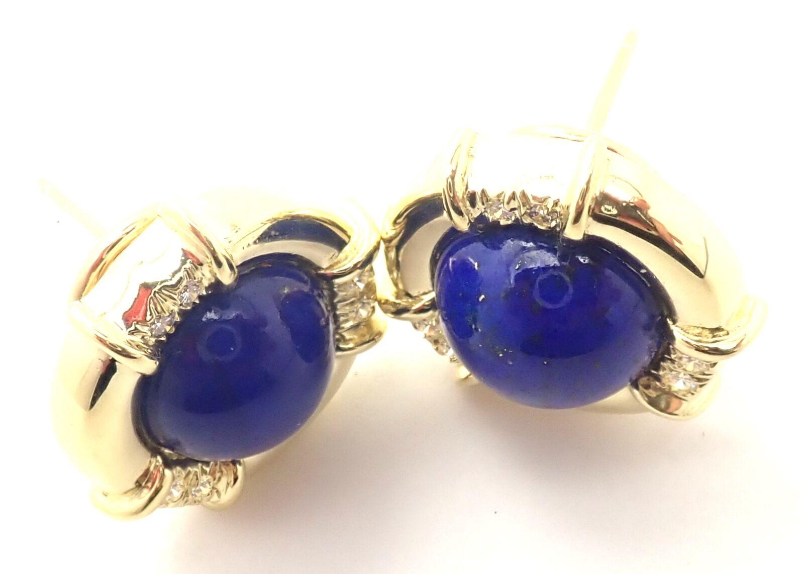 Tiffany &amp; Co. Boucles d'oreilles en or jaune avec lapis-lazuli et diamants Excellent état - En vente à Holland, PA