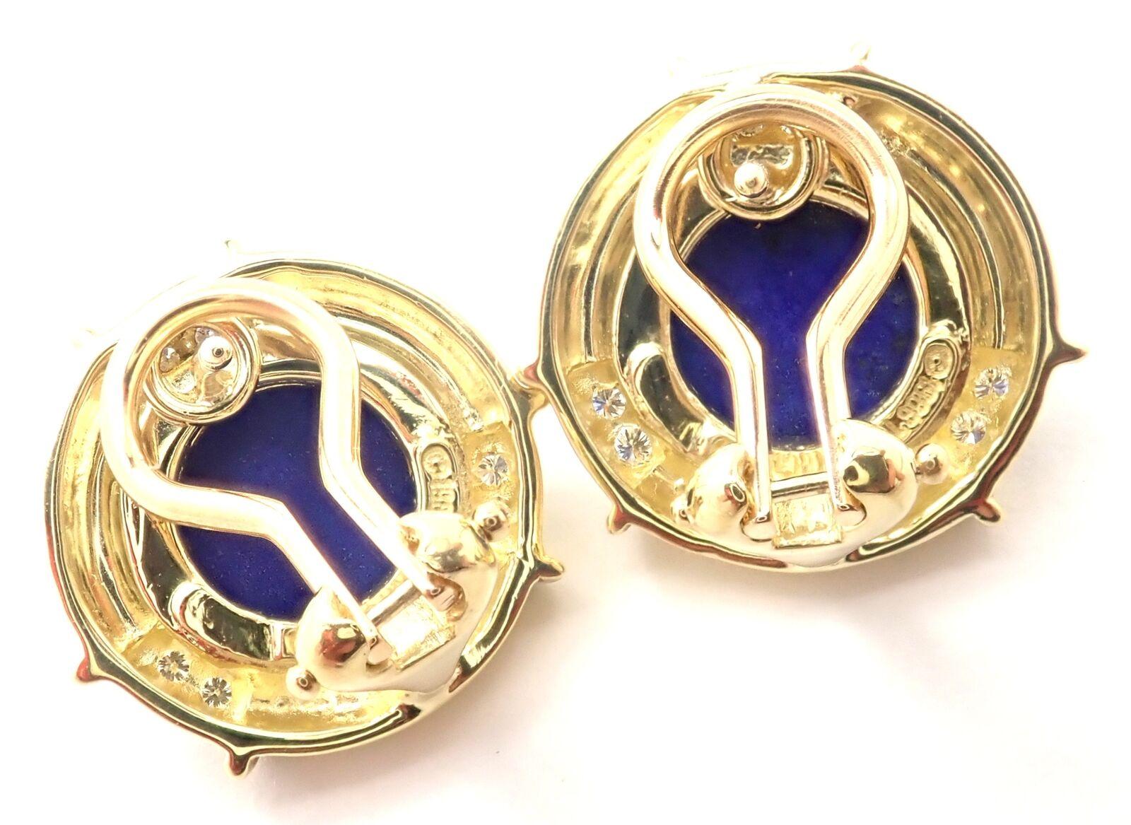 Brilliant Cut Tiffany & Co Diamond Lapis Lazuli Yellow Gold Earrings For Sale