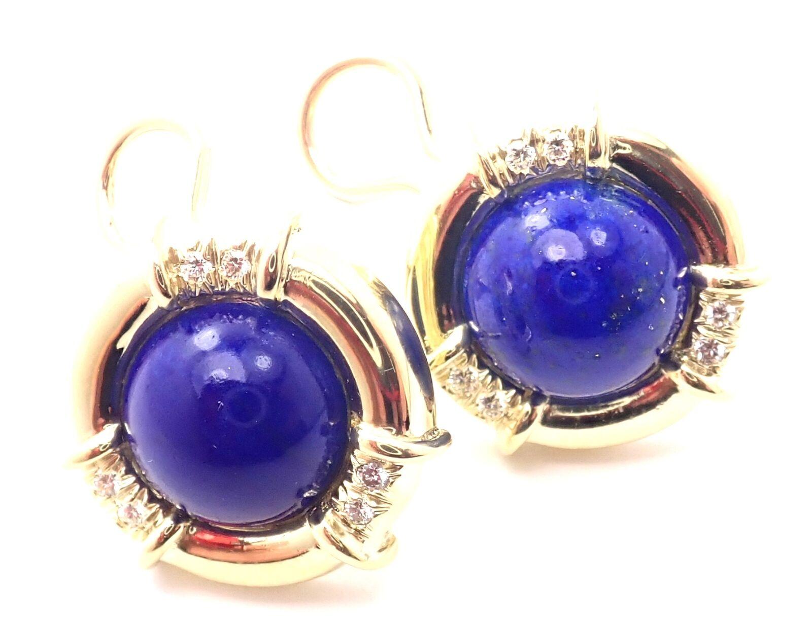 Tiffany & Co Diamond Lapis Lazuli Yellow Gold Earrings In Excellent Condition For Sale In Holland, PA