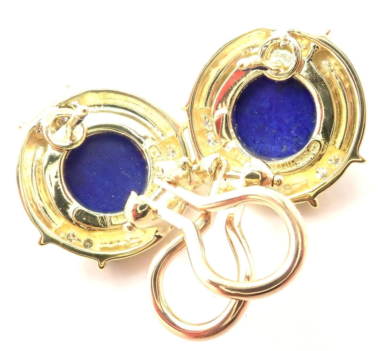 Women's or Men's Tiffany & Co Diamond Lapis Lazuli Yellow Gold Earrings For Sale