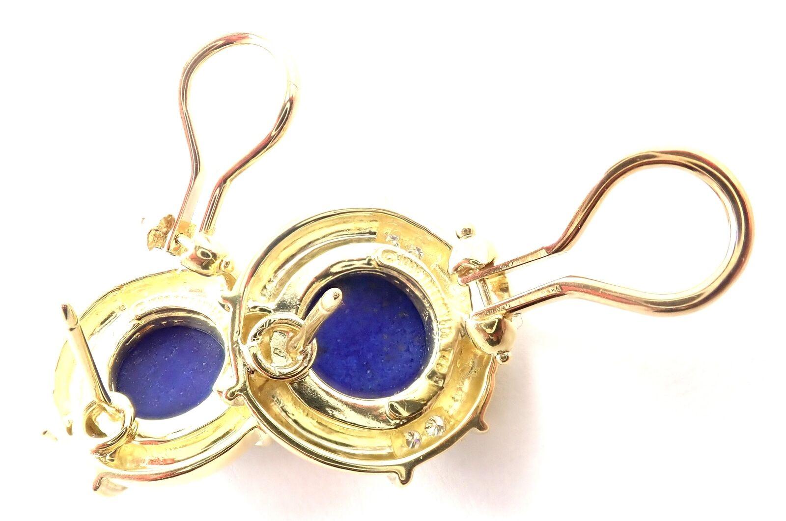 Tiffany & Co Diamond Lapis Lazuli Yellow Gold Earrings For Sale 1