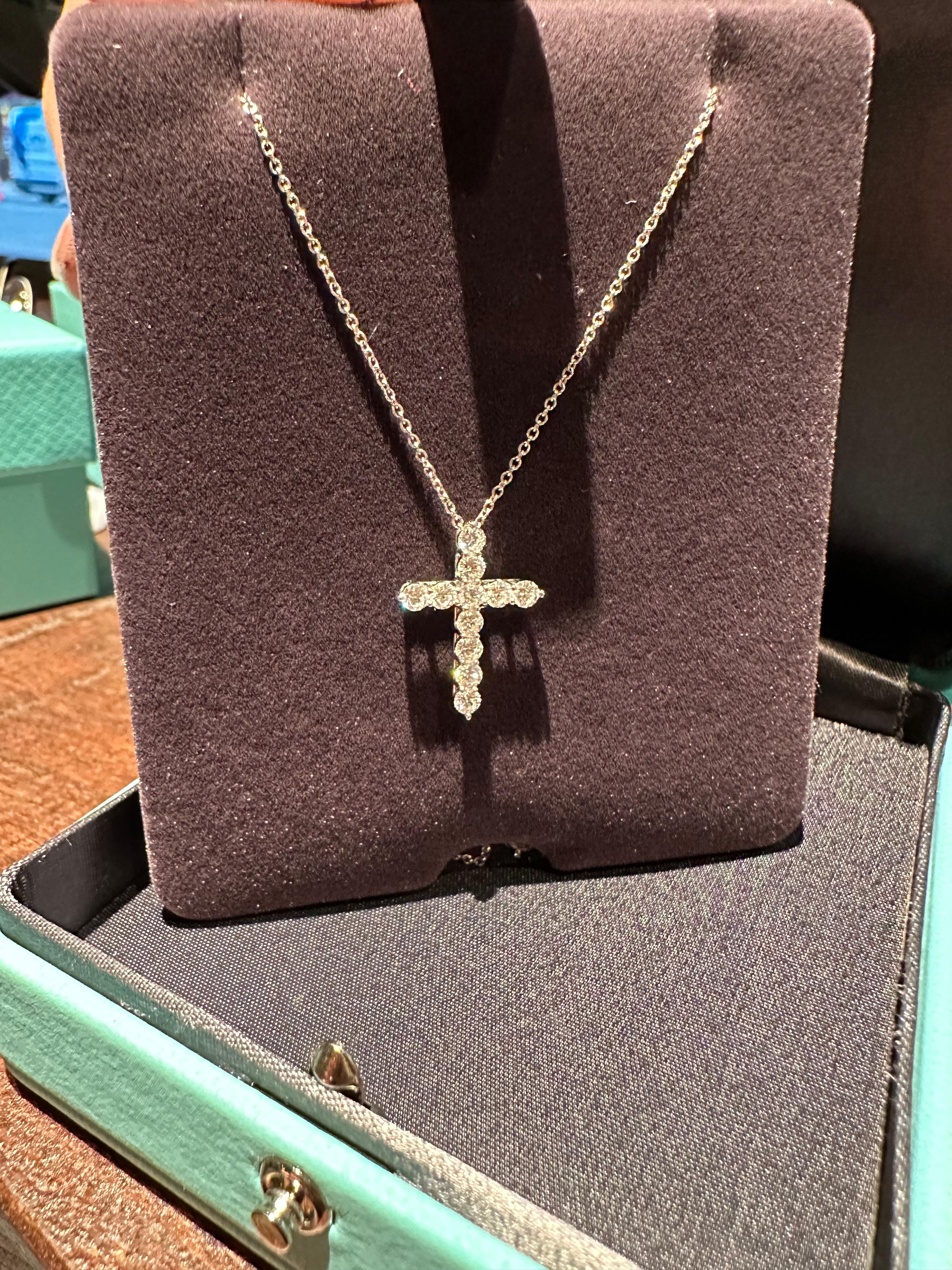 Round Cut Tiffany Co Diamond Large Cross on the chain  For Sale