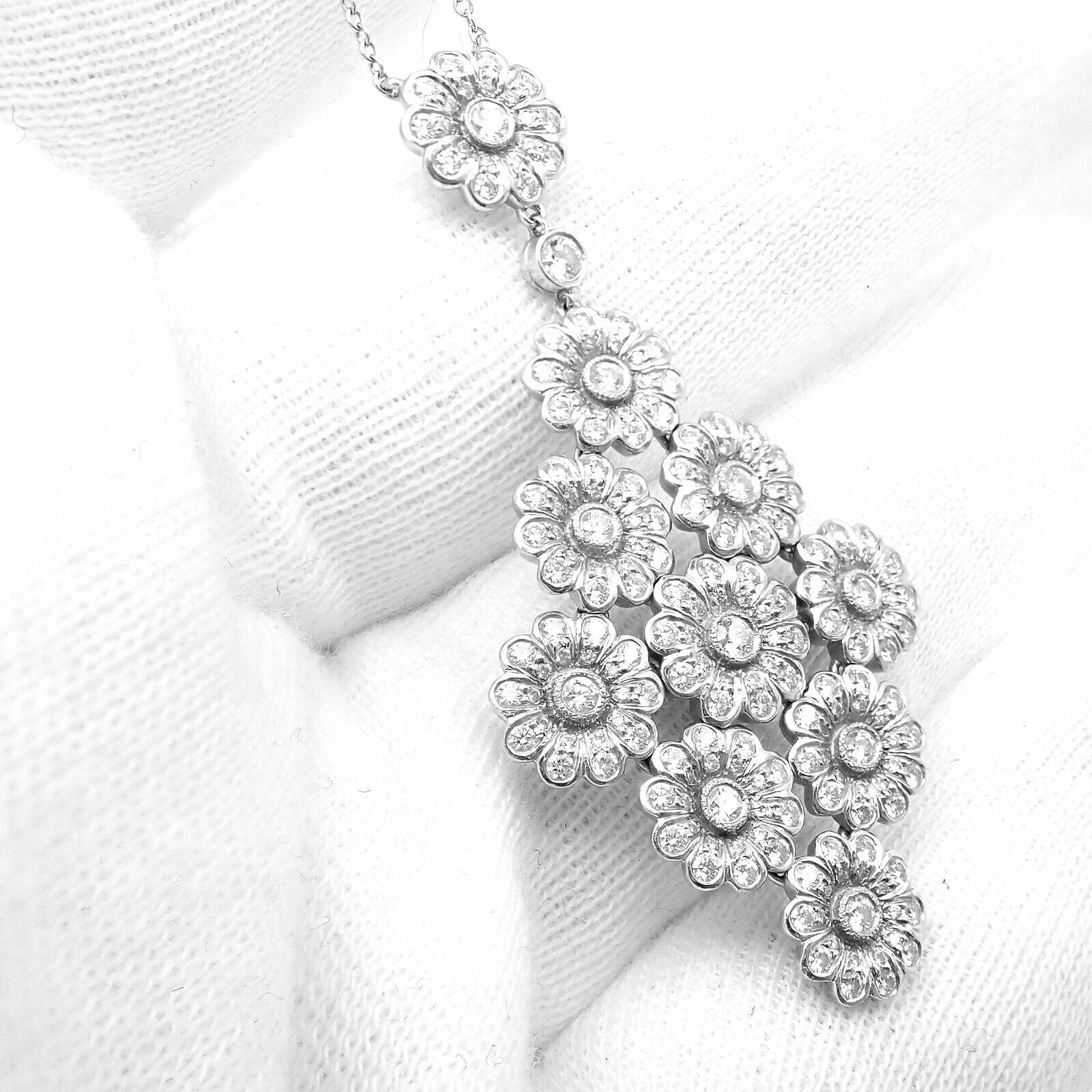 Brilliant Cut Tiffany & Co. Diamond Large Daisy Flower Platinum Pendant Necklace For Sale