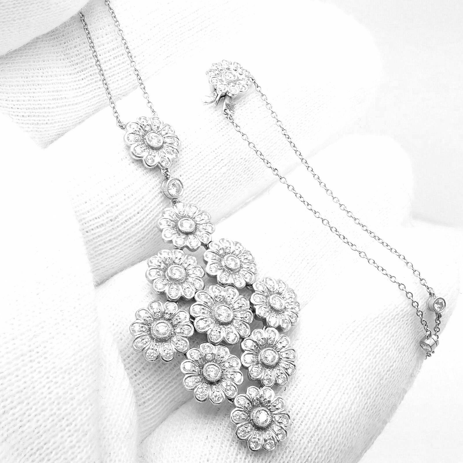 Women's or Men's Tiffany & Co. Diamond Large Daisy Flower Platinum Pendant Necklace For Sale