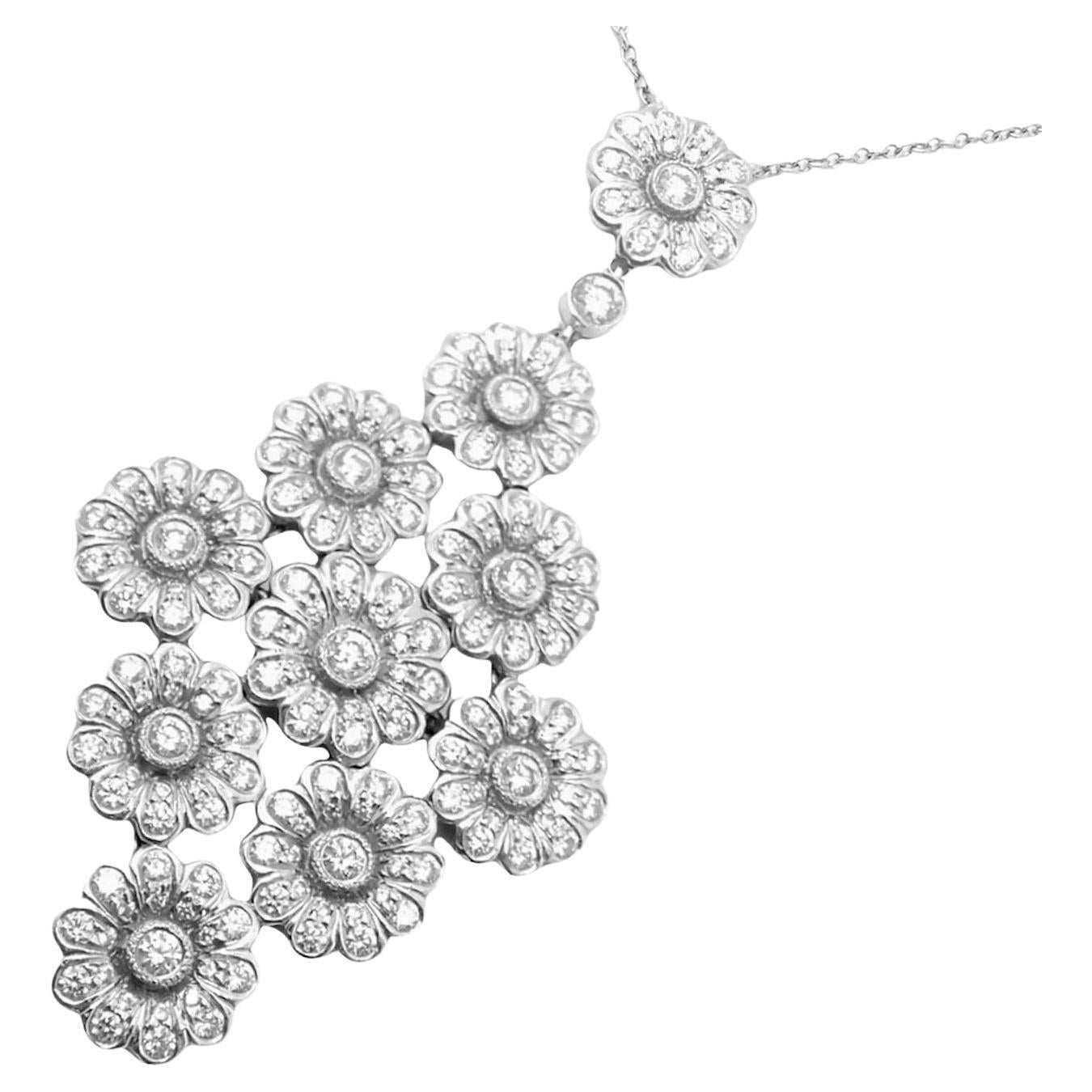 Tiffany & Co. Diamond Large Daisy Flower Platinum Pendant Necklace For Sale