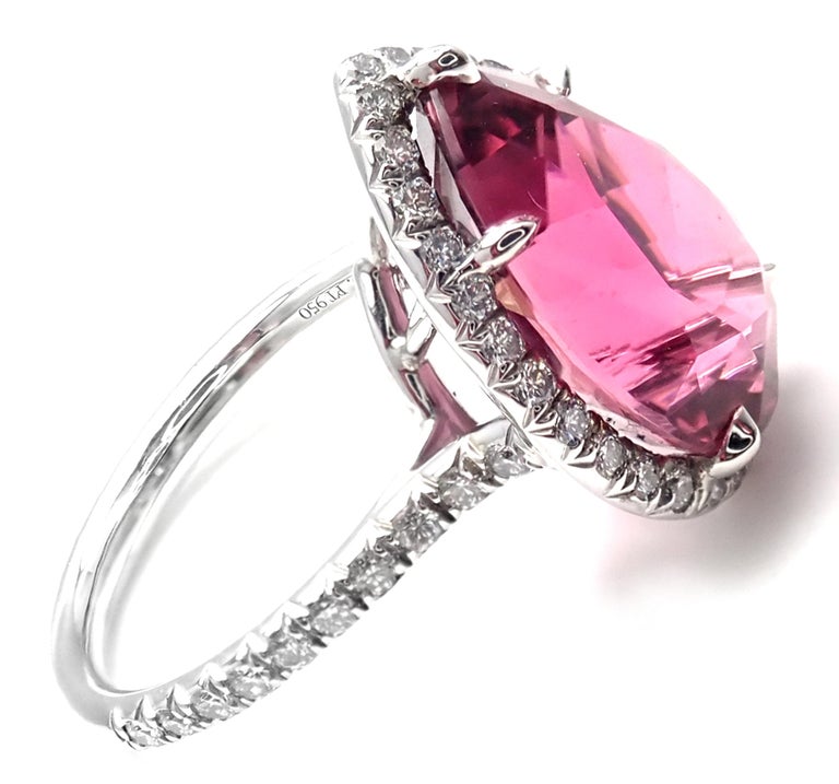 Tiffany and Co. Diamond Large Pink Tourmaline Platinum Ring at 1stDibs