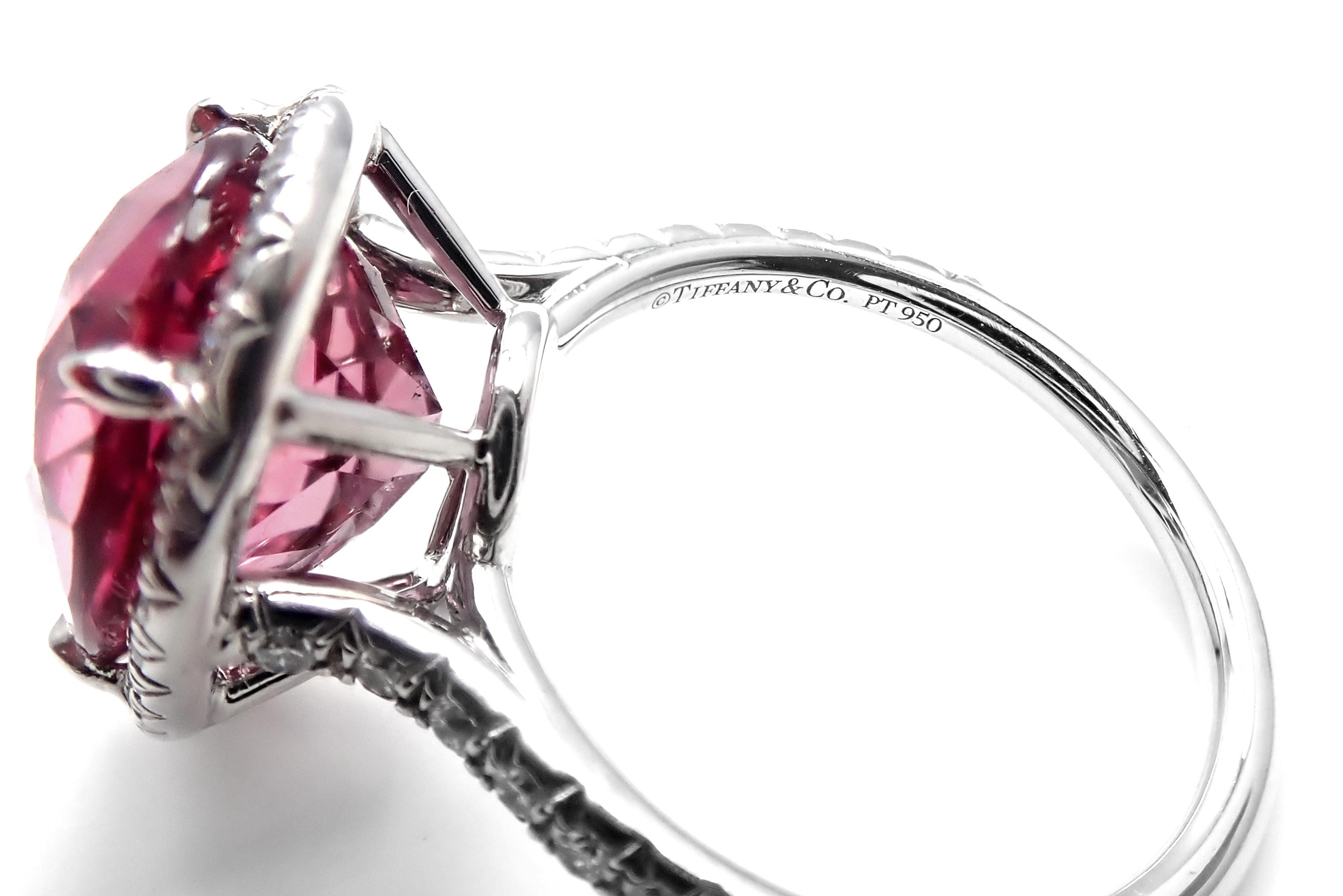 Tiffany & Co. Diamond Large Pink Tourmaline Platinum Ring In New Condition In Southampton, PA
