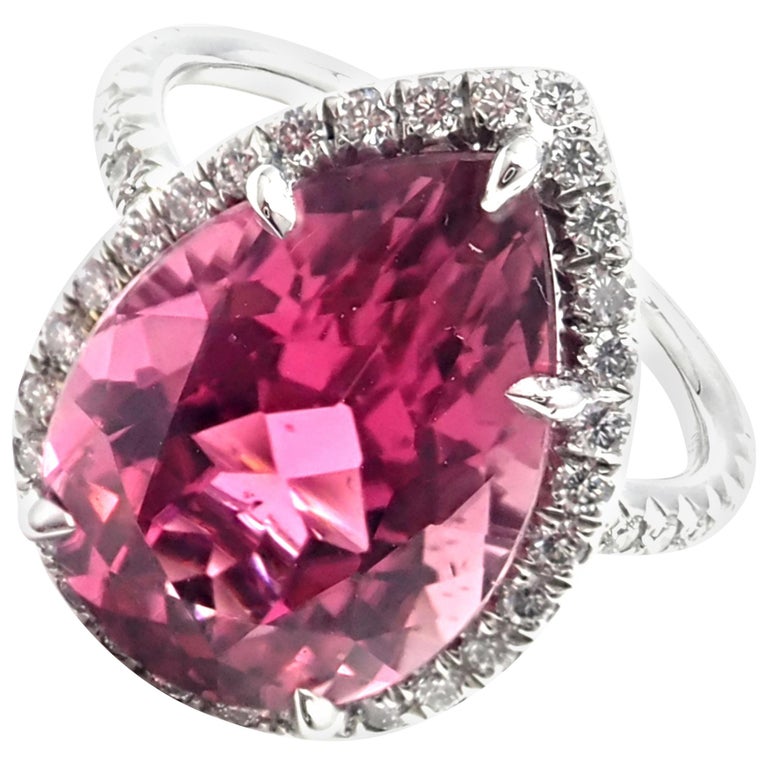 Tiffany and Co. Diamond Large Pink Tourmaline Platinum Ring at 1stDibs
