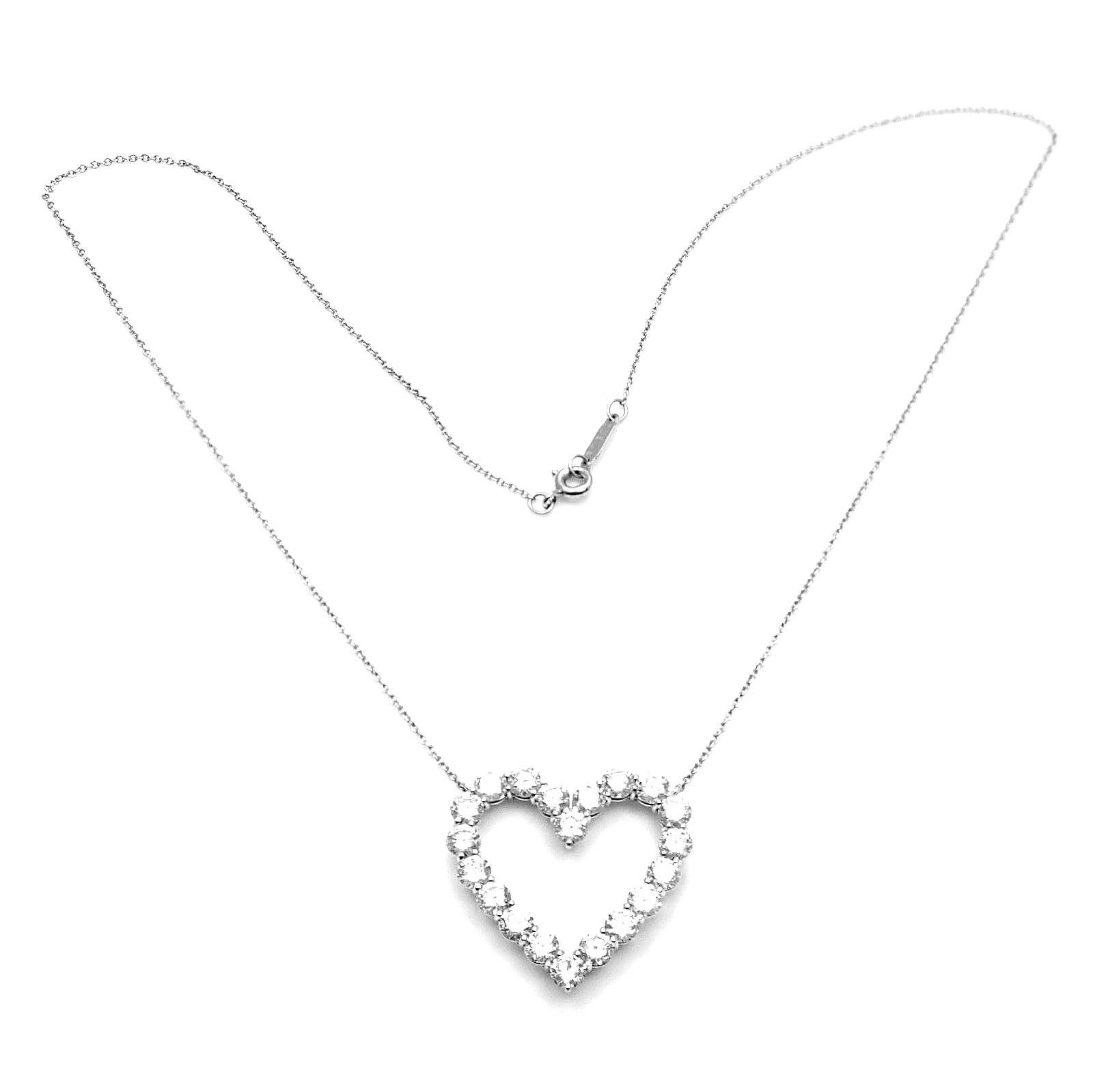 Platinum Diamond Large Heart Necklace by Tiffany & Co.
With 20 Round brilliant cut diamonds VS1 clarity, G color total weight approx. 2.00ct
This necklace comes with Tiffany & Co. box.
Retail Price: $20,000 plus tax.
Details:
Length: 16