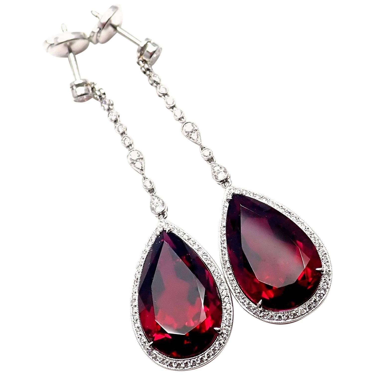 Tiffany 
Co. Diamond Large Rubellite Platinum Drop Earrings