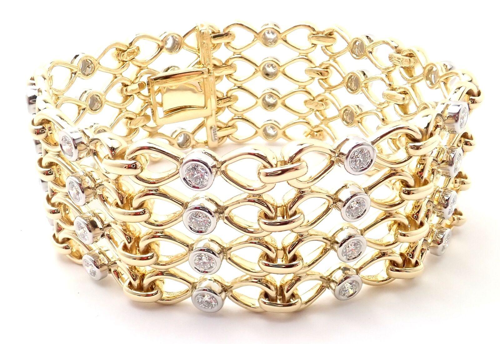 Brilliant Cut Tiffany & Co Diamond Link Yellow Gold and Platinum Bracelet