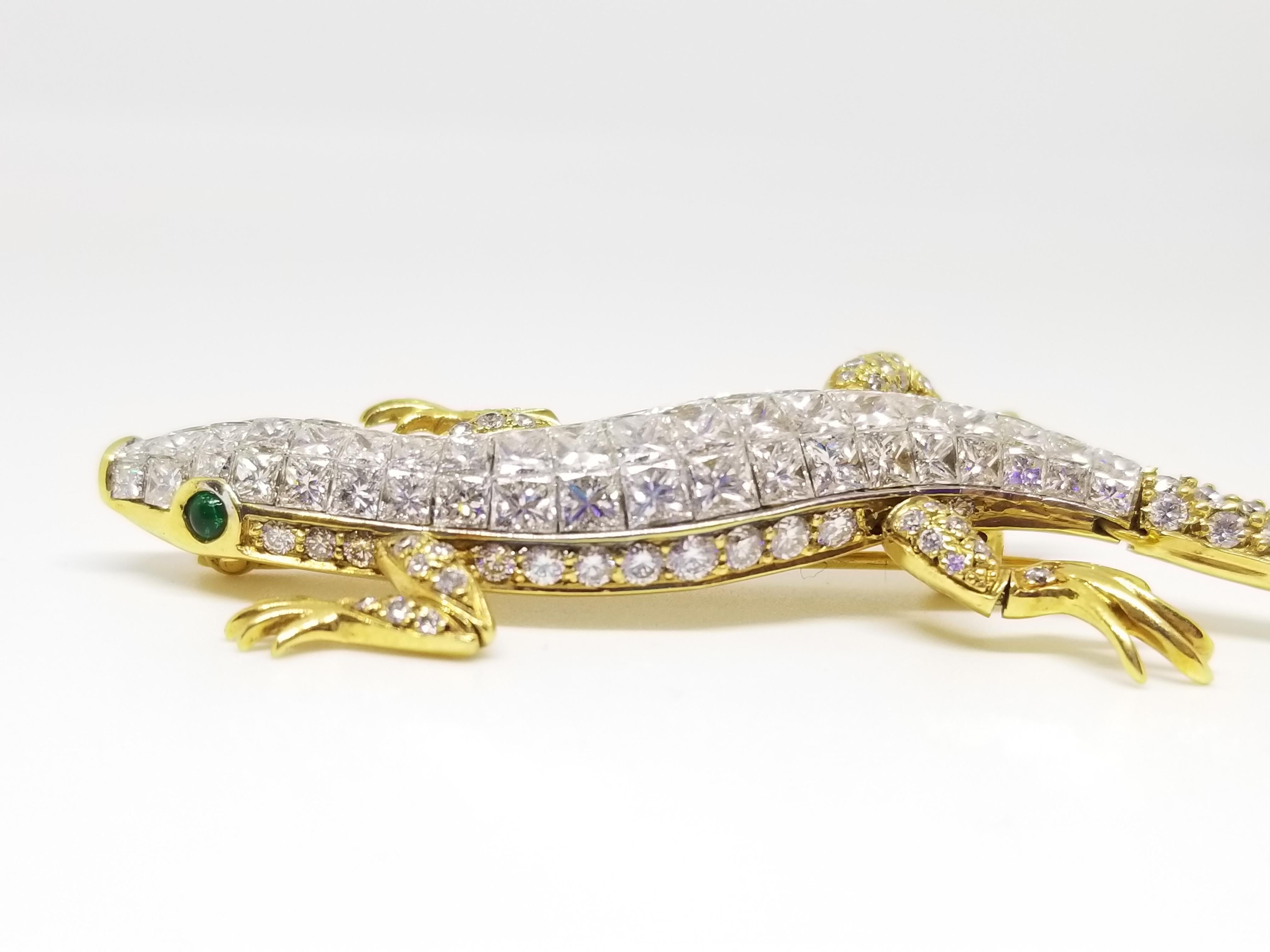 Tiffany & Co. (established 1837) Diamond Lizard Brooch with “en tremblant” limbs and tail. 20th century yellow gold, diamond, and gemstone. Private Collection.