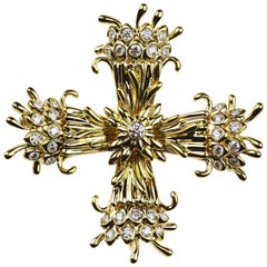 Tiffany & Co. Schlumberger Diamant-Clip-Brosche/Anhänger, 18K Gold Malteserkreuz