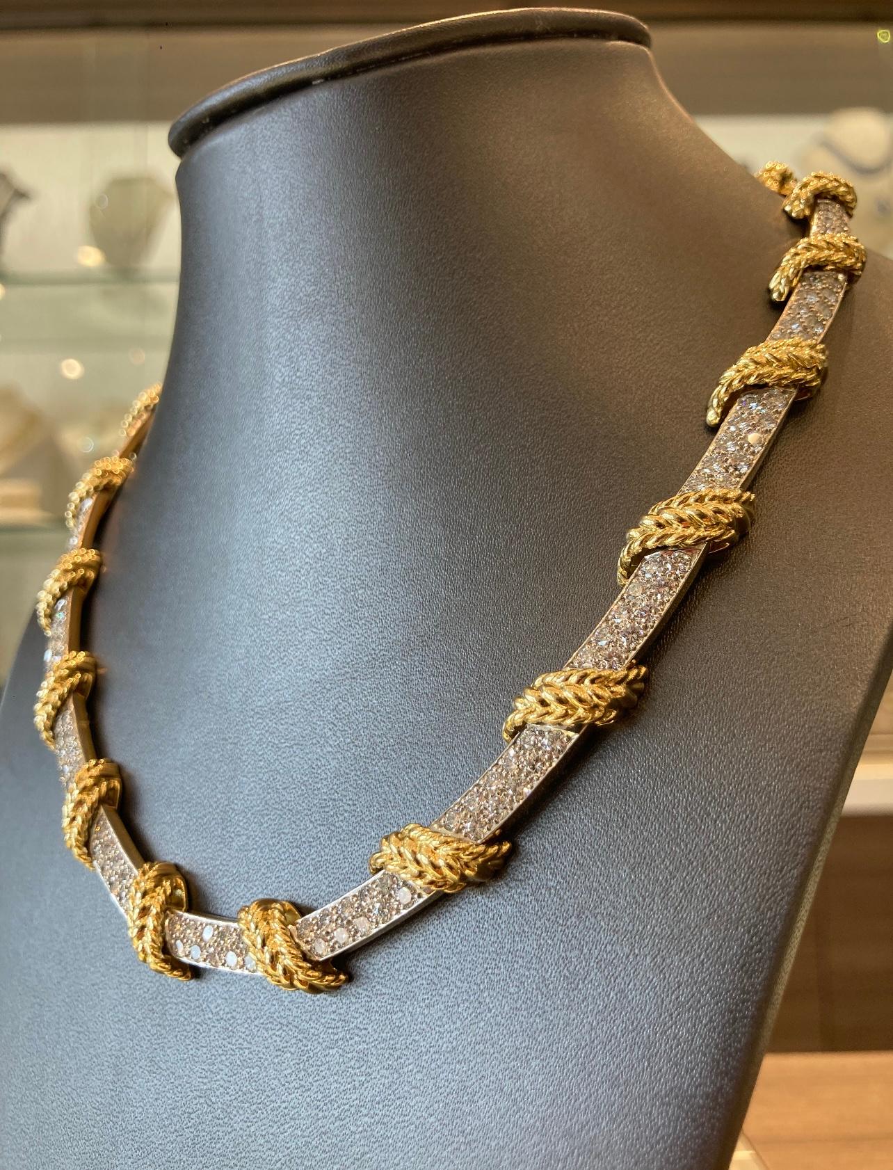 Tiffany & Co. Diamant-Halskette aus Platin und 18K Gelbgold (Rundschliff) im Angebot
