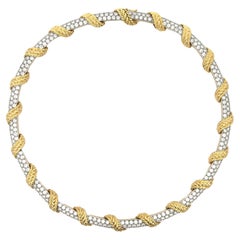 Tiffany & Co. Collier de diamants en or jaune 18K recouvert de platine