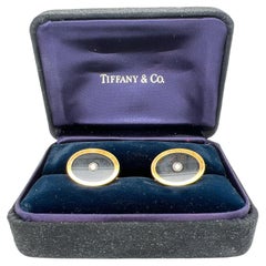 Tiffany & Co. Diamond Onyx Oval 18 Karat Yellow Gold Cufflinks