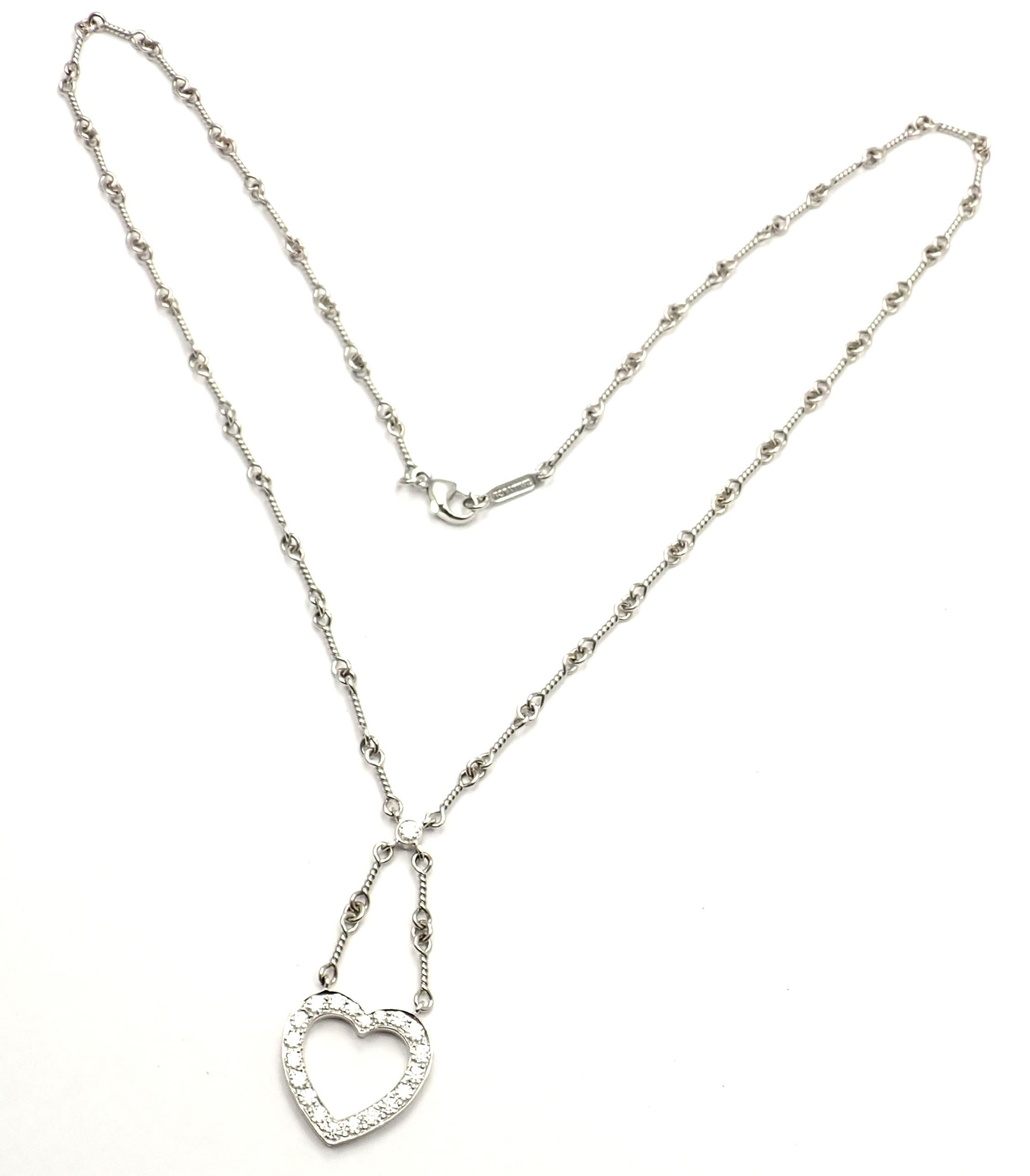 Women's or Men's Tiffany & Co. Diamond Open Heart Platinum Pendant Necklace For Sale