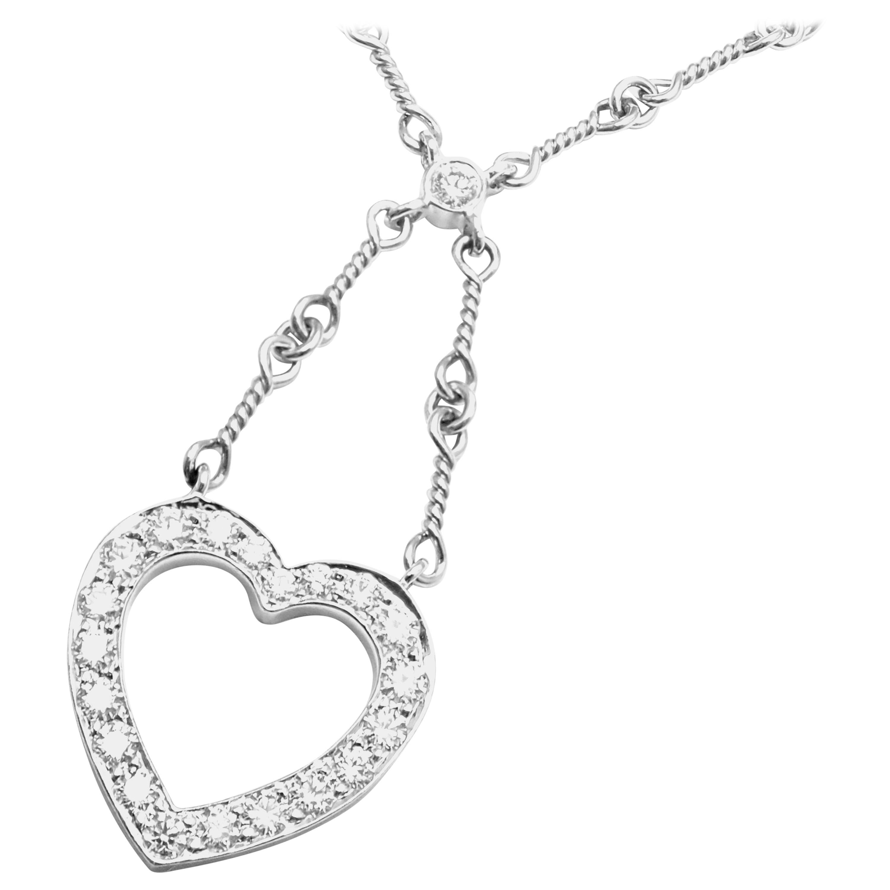 Tiffany & Co. Diamond Open Heart Platinum Pendant Necklace