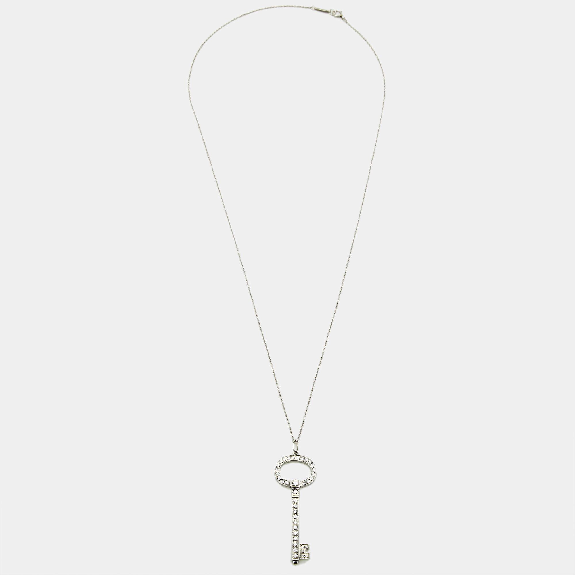 Oval Cut Tiffany & Co. Diamond Oval Key Platinum Pendant Necklace