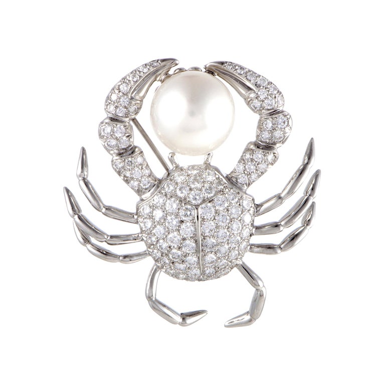 Tiffany and Co. Diamond Pave and White Pearl Platinum Crab Brooch at ...