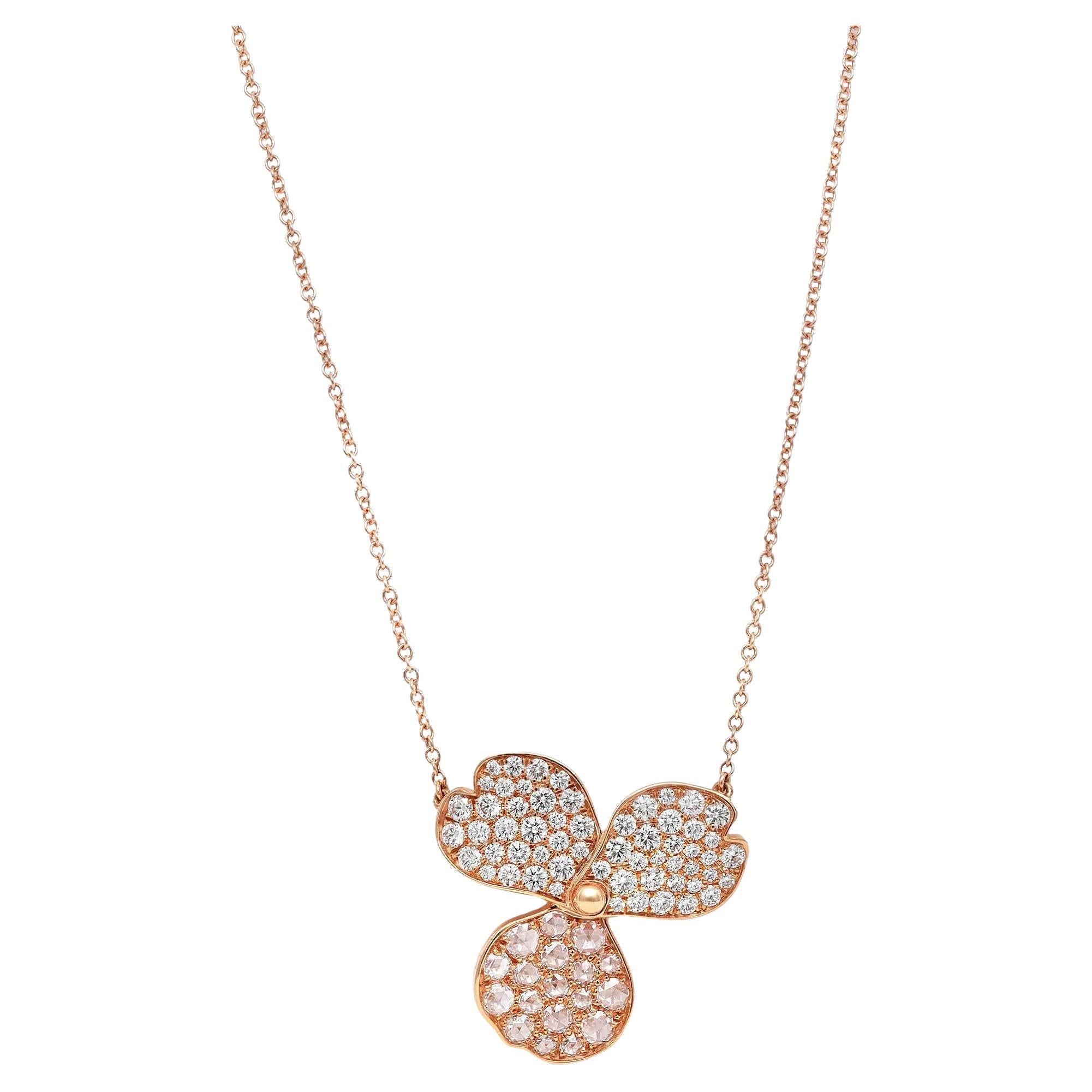 Tiffany & Co. Diamond Pave Large Paper Flowers Pendant Necklace 18K Rose Gold For Sale