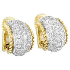 Tiffany & Co. Diamond Pave Platinum and Yellow Gold Small Hoop Clip-On Earrings