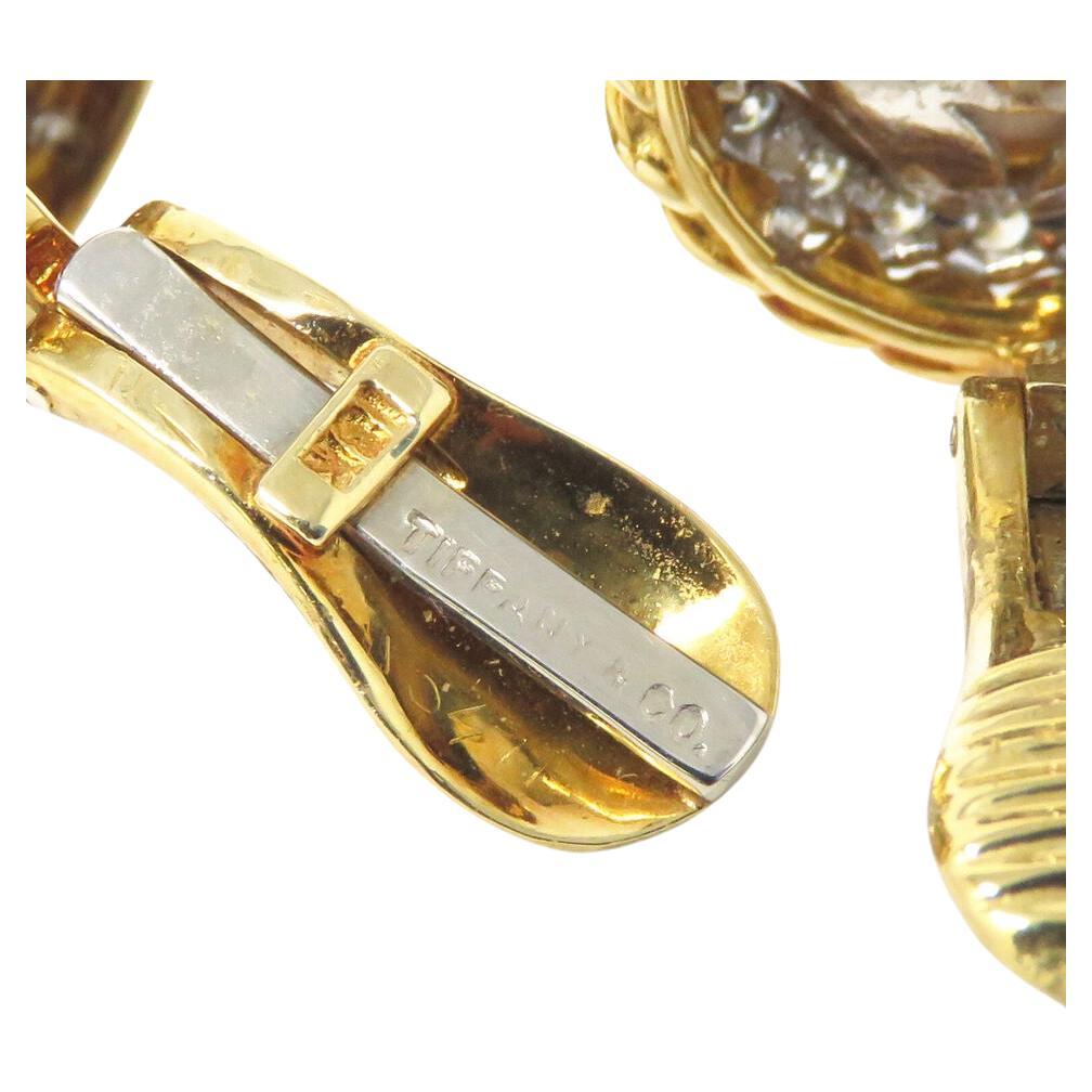 Contemporary Tiffany & Co. Diamond Pearl 18k Yellow Gold Studs For Sale