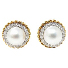 Tiffany & Co. Diamond Pearl 18k Yellow Gold Studs