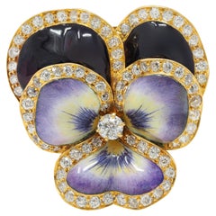 Tiffany & Co. Diamond Pearl Enamel 18 Karat Gold Pansy Flower Antique Brooch