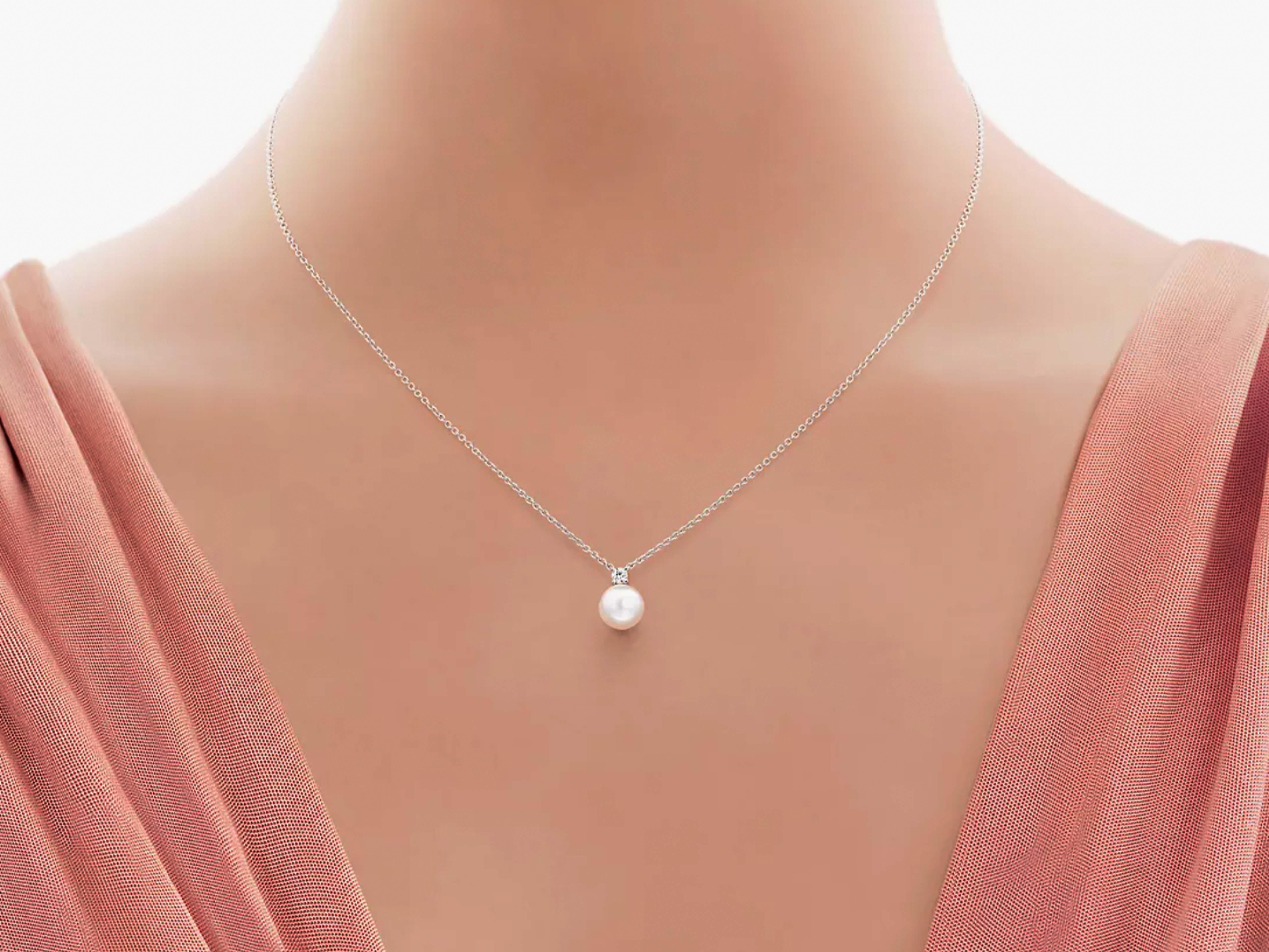 Modern Tiffany & Co. Diamond Pearl Pendant 18k White Gold