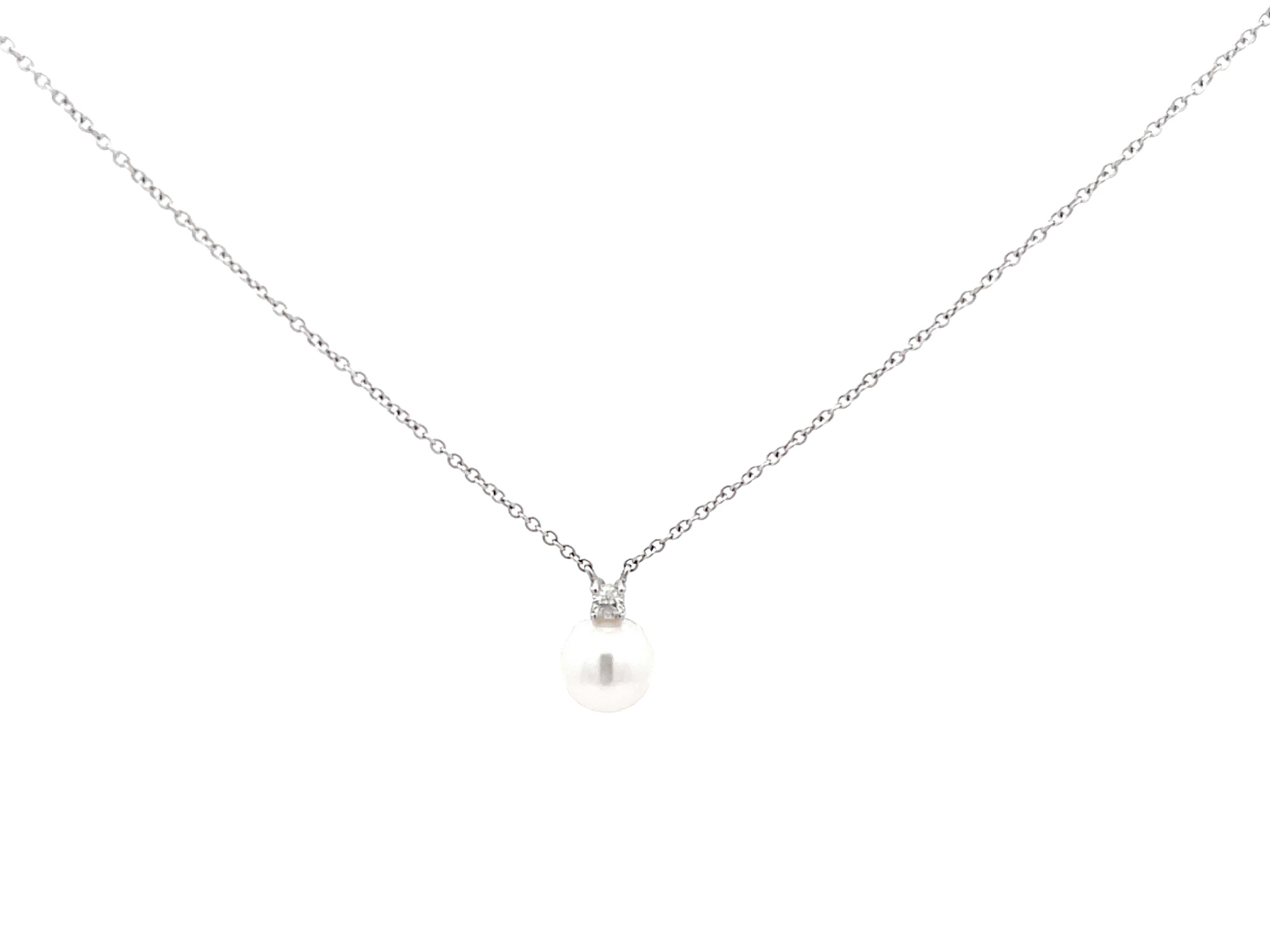 Brilliant Cut Tiffany & Co. Diamond Pearl Pendant 18k White Gold